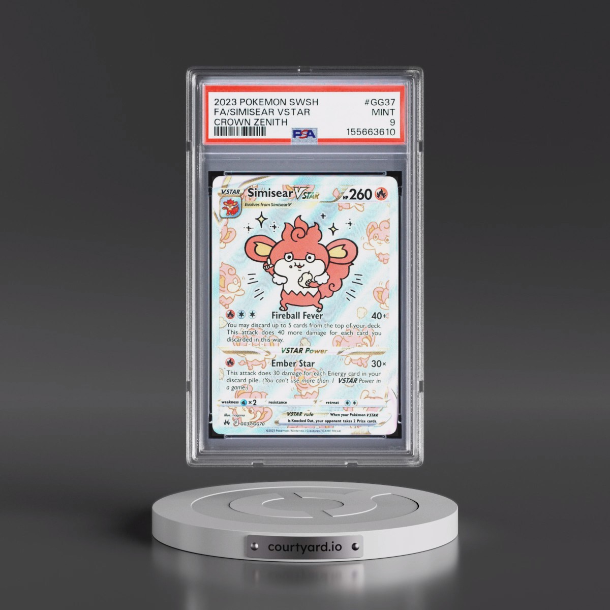 2023 Pokémon Sword and Shield Crown Zenith #GG37 Simisear Vstar - Full Art (PSA 9 MINT)