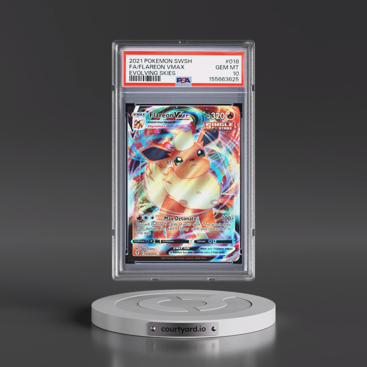 2021 Pokémon Sword & Shield Evolving Skies #018 Flareon Vmax - Full Art (PSA 10 GEM MINT)