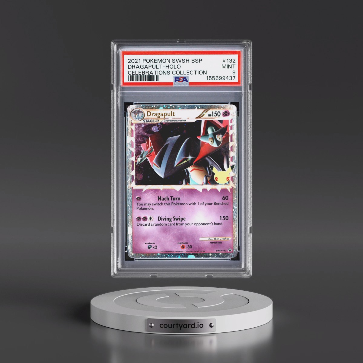 2021 Pokémon Swsh Black Star Promo #132 Dragapult - Holo Celebrations Collection (PSA 9 MINT)