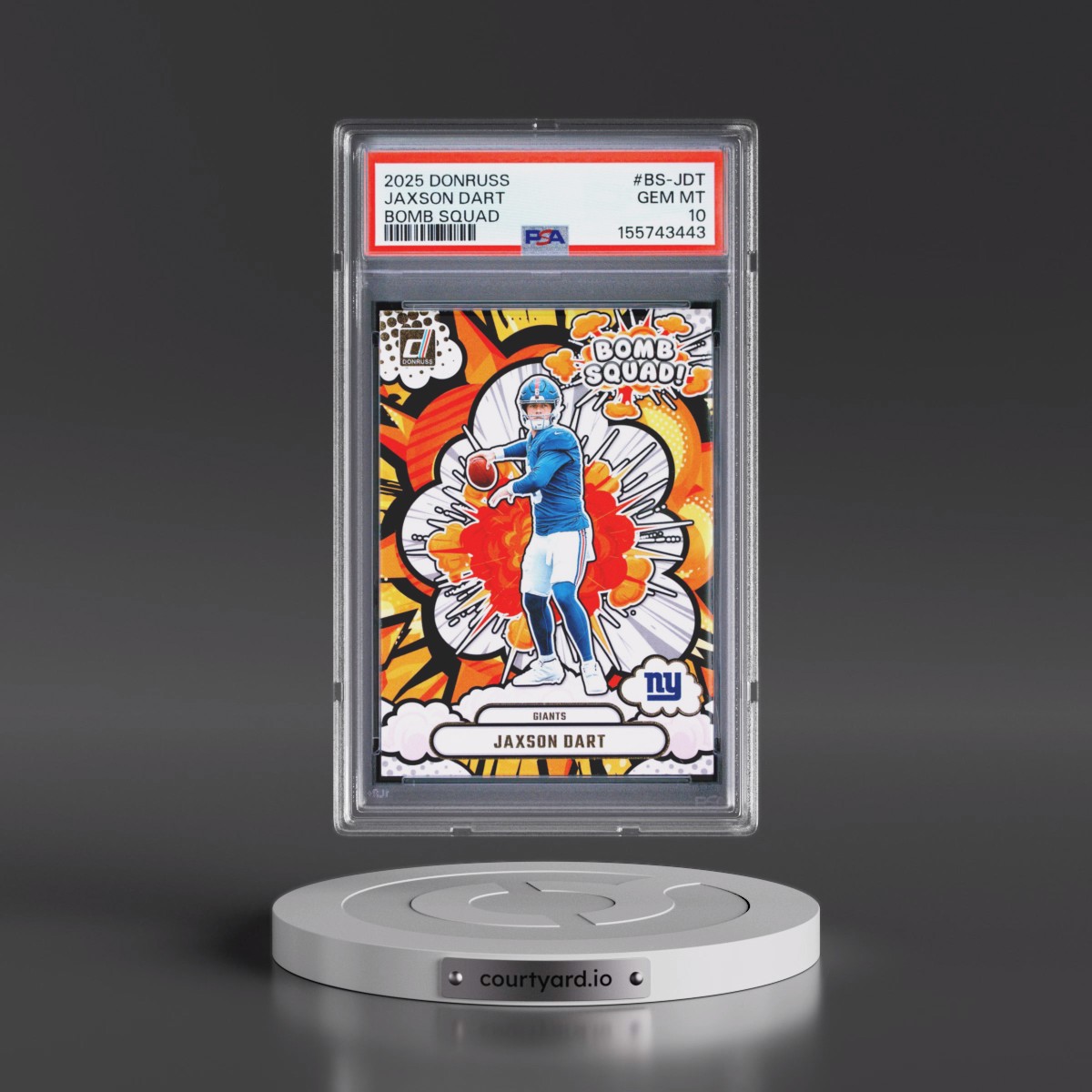 2025 Panini Donruss Bomb Squad #BS-JDT Jaxson Dart (PSA 10 GEM MINT)