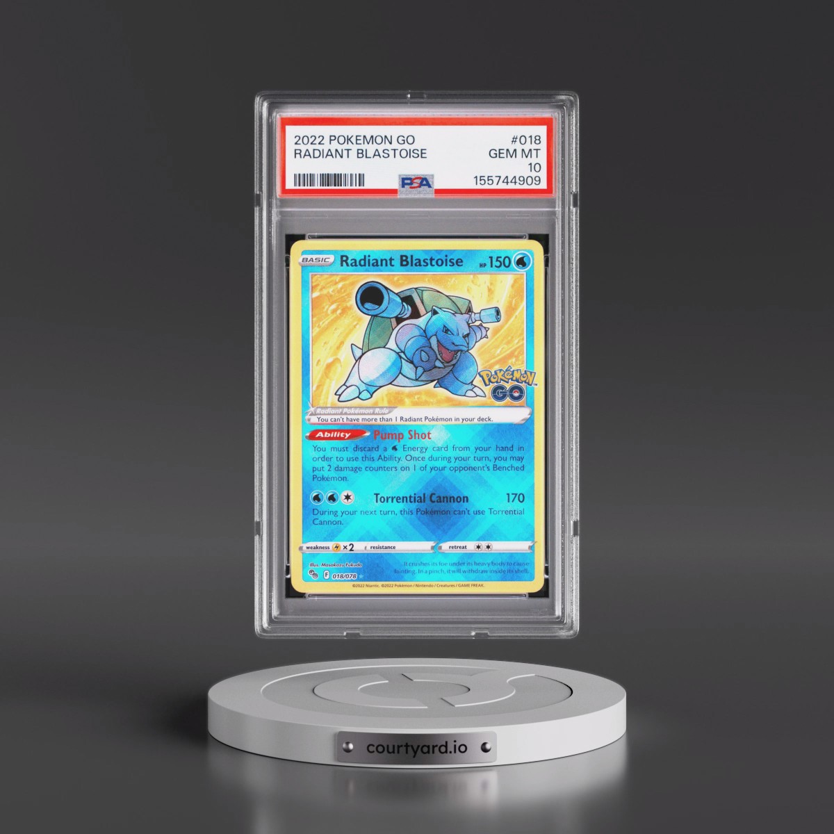 2022 Pokémon Go #018 Radiant Blastoise - Holo (PSA 10 GEM MINT)