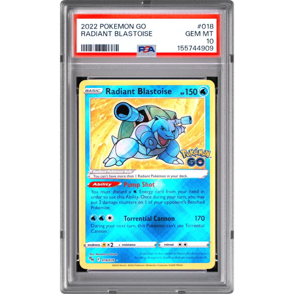 2022 Pokémon Go #018 Radiant Blastoise - Holo (PSA 10 GEM MINT)
