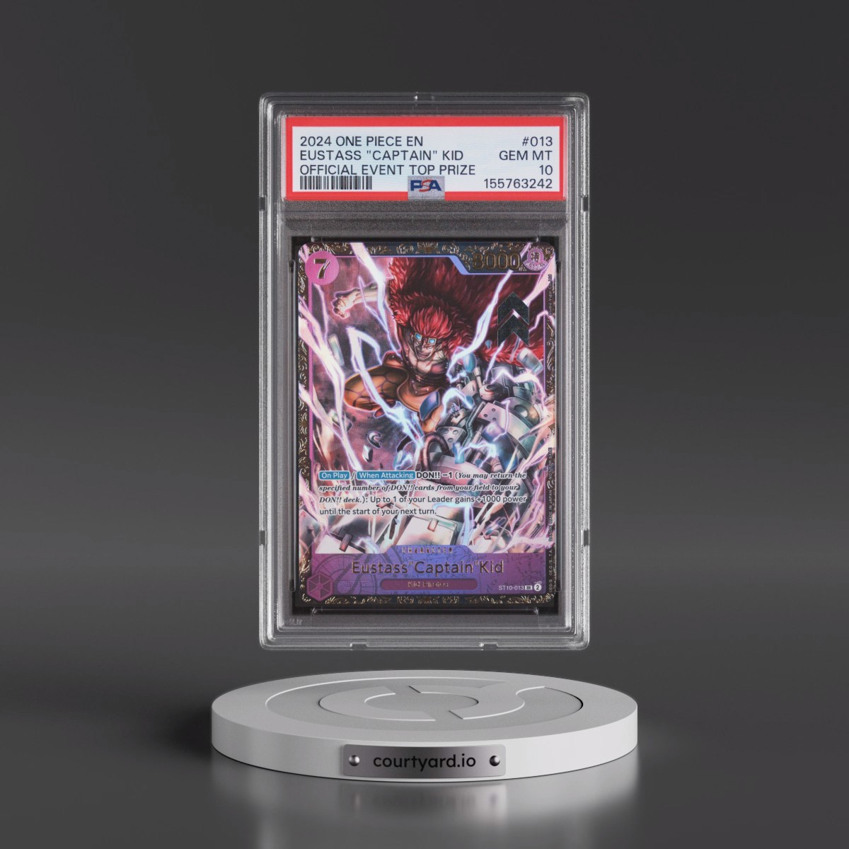 2024 One Piece Promos #013 Eustass "Captain" Kid - Official Event Top Prize (PSA 10 GEM MINT)