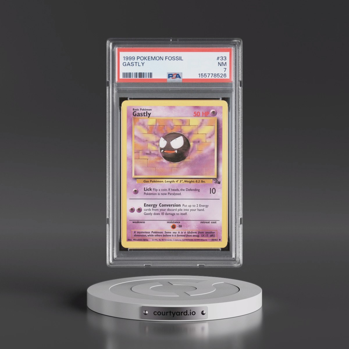 1999 Pokémon Fossil #33 Gastly (PSA 7 NM)
