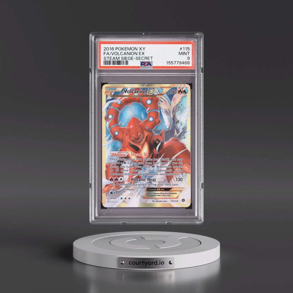 2016 Pokémon XY Steam Siege #115 Volcanion EX - Holo Full Art Secret (PSA 9 MINT)