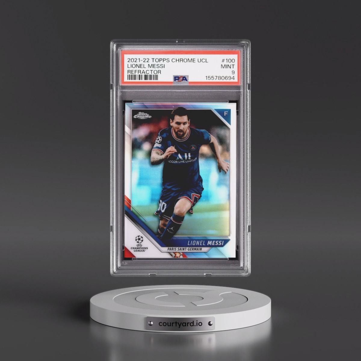 2021 Topps Chrome UEFA Champions League Lionel Messi - Refractor #100 PSA 9