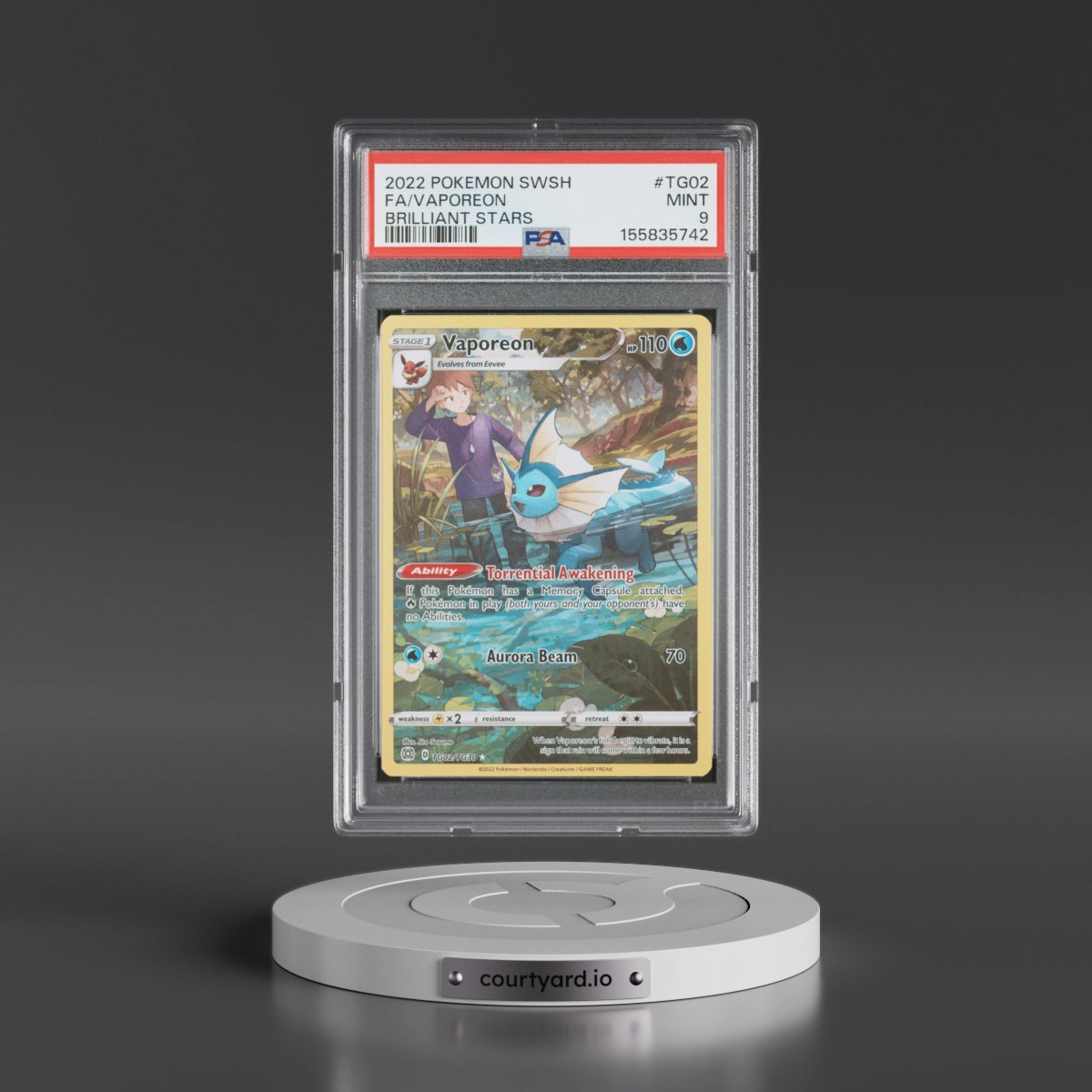 2022 Pokémon Sword & Shield Brilliant Stars #TG02 Vaporeon - Full Art (PSA 9 MINT)