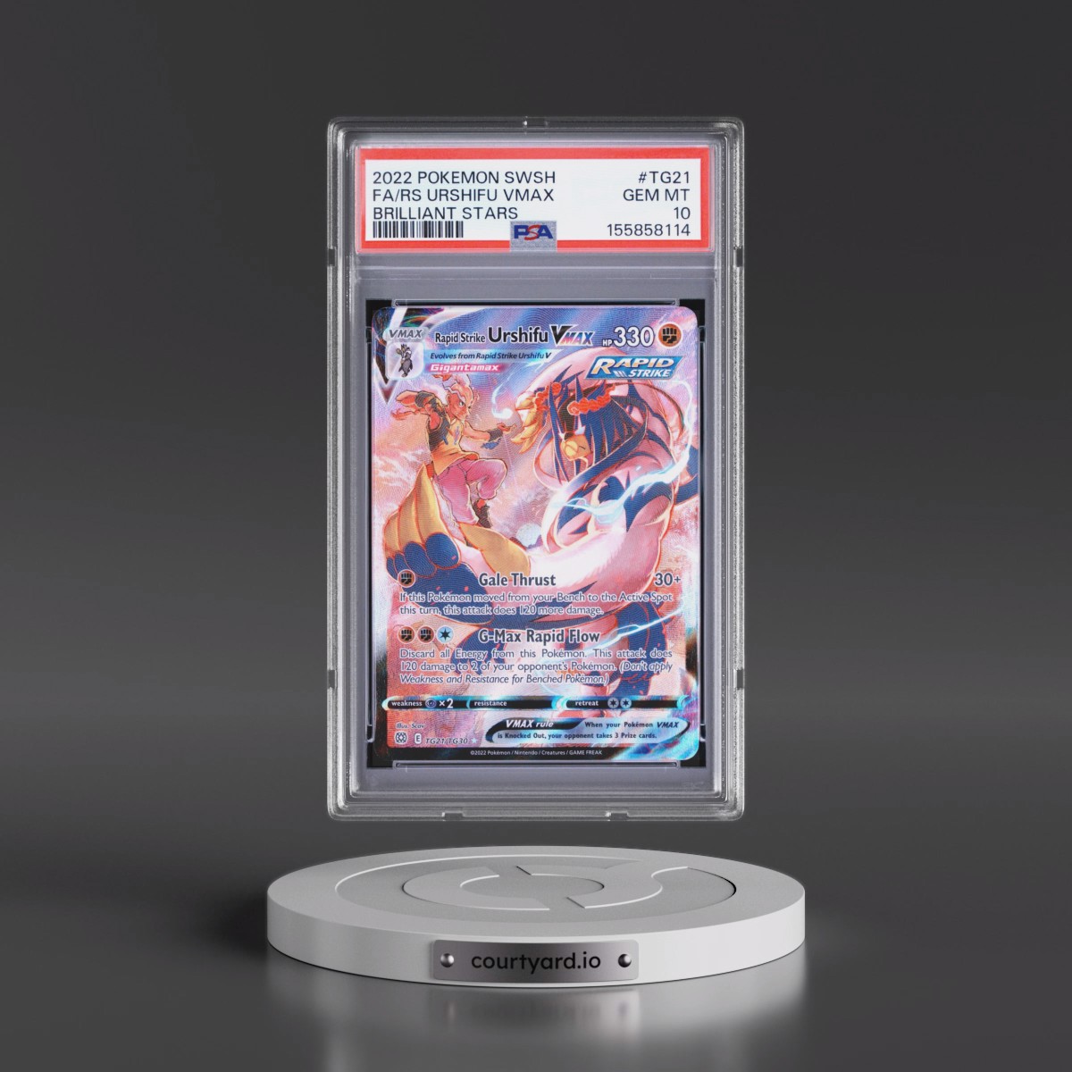 2022 Pokémon Sword & Shield Brilliant Stars #TG21 Rapid Strike Urshifu Vmax - Full Art (PSA 10 GEM MINT)