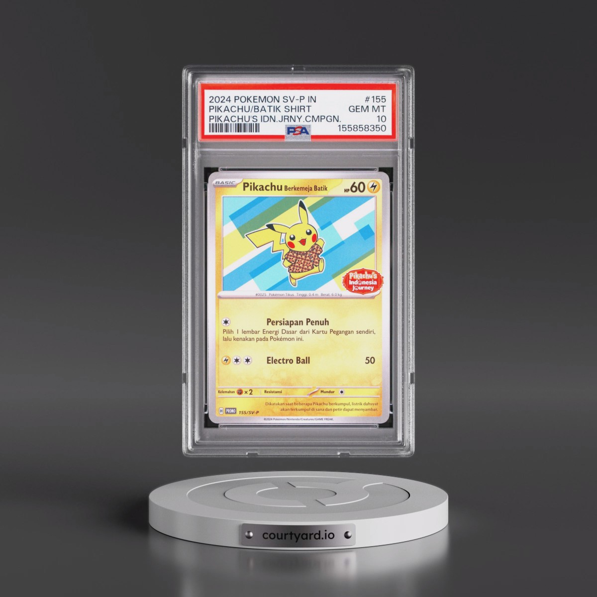 2024 Pokémon SV-P Promo #155 Pikachu in Batik Shirt - Pikachu's Indonesia Journey Campaign (PSA 10 GEM MINT)