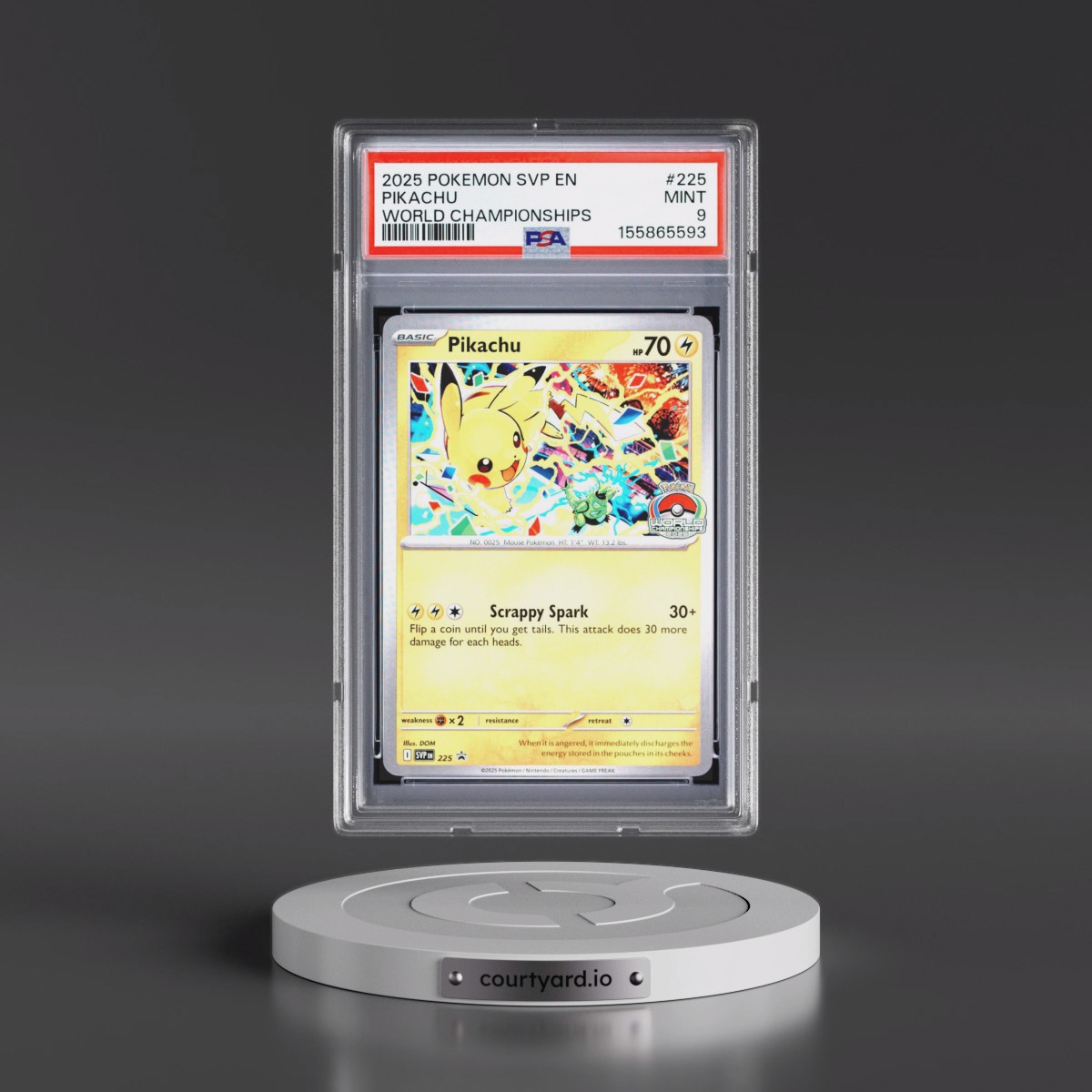 2025 Pokémon Svp EN-SV Black Star Promo #225 Pikachu - World Championships (PSA 9 MINT)