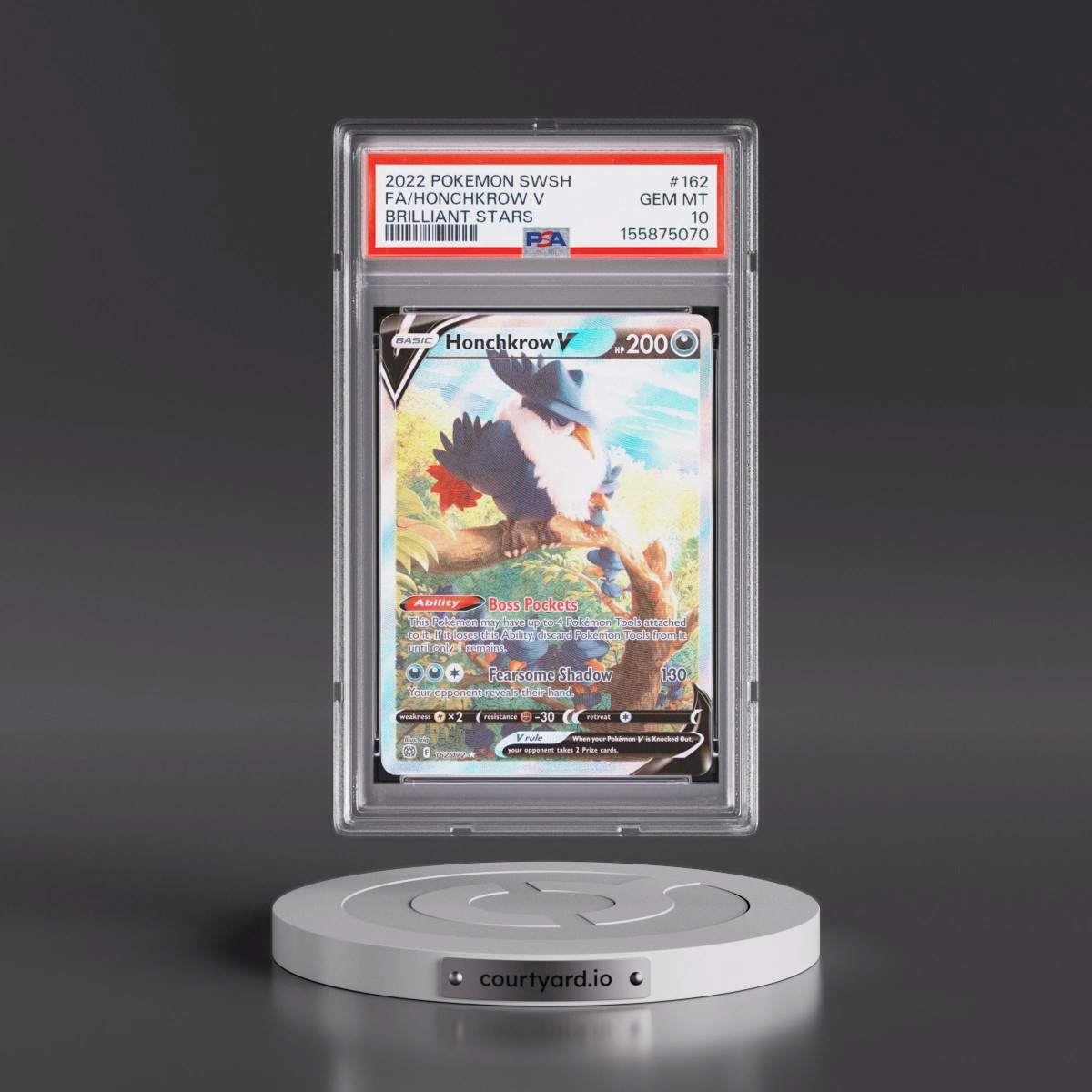 2022 Pokémon Sword & Shield Brilliant Stars #162 Honchkrow V - Holo Full Art (PSA 10 GEM MINT)