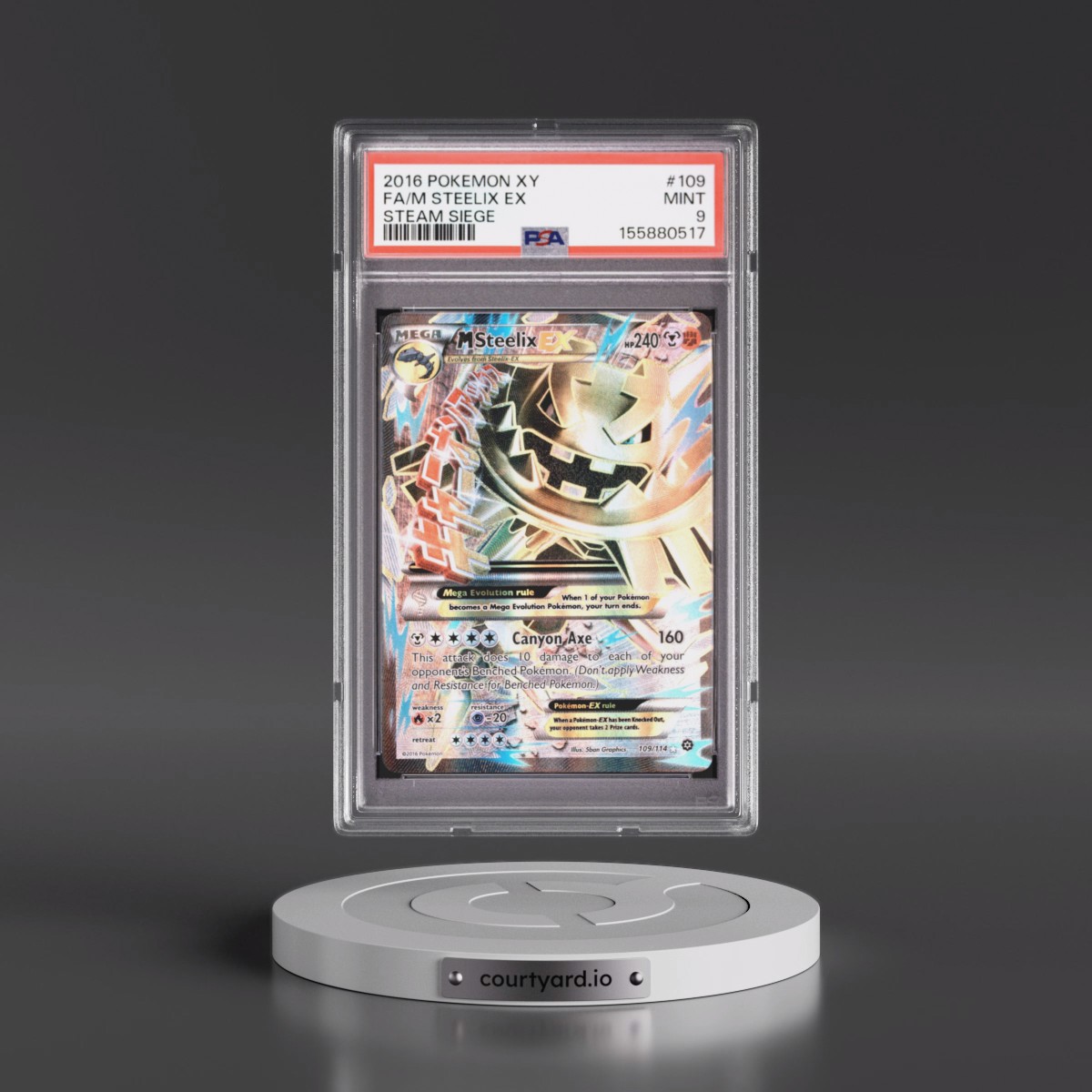 2016 Pokémon XY Steam Siege #109 M Steelix EX - Holo Full Art (PSA 9 MINT)