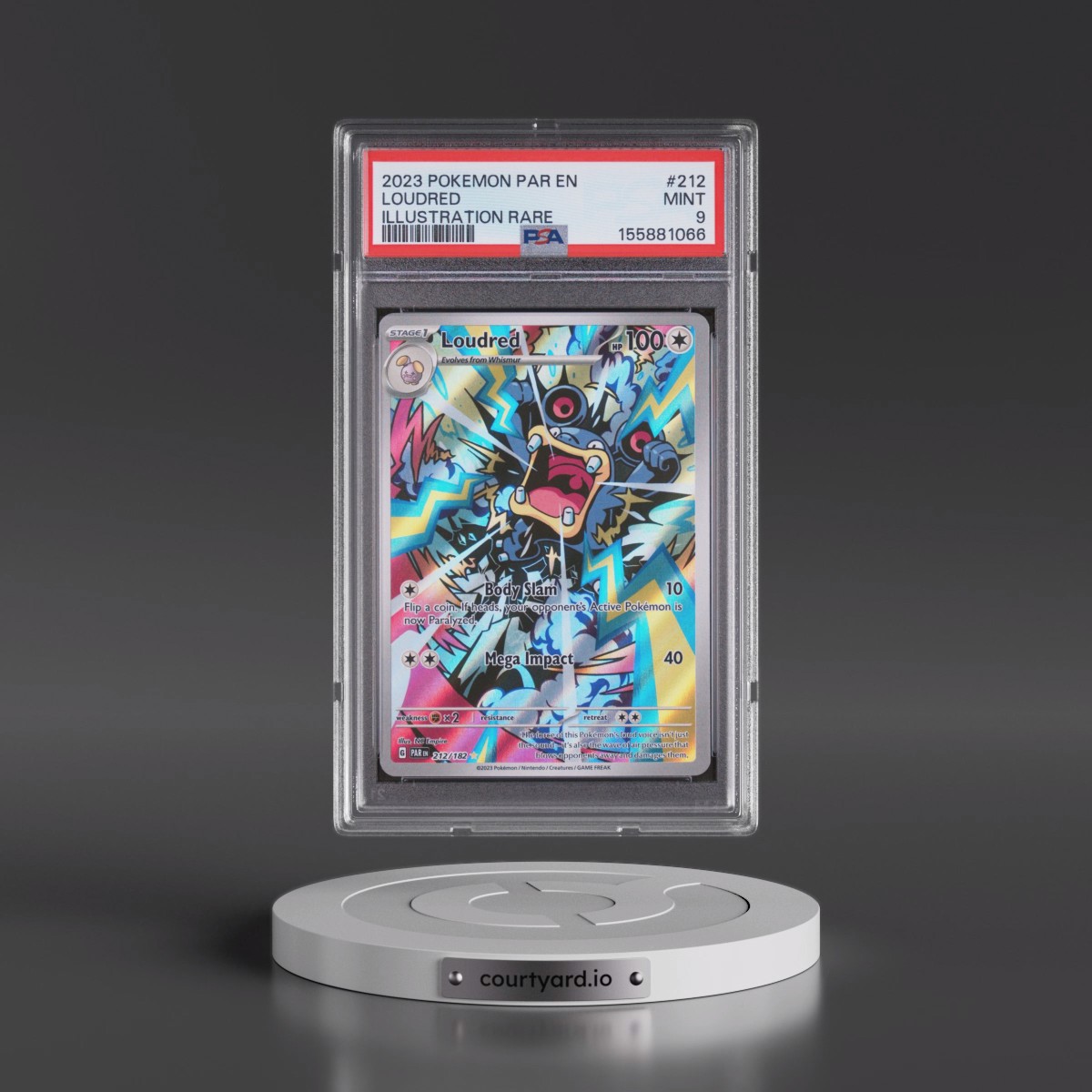 2023 Pokémon Par EN-Paradox Rift #212 Loudred - Illustration Rare (PSA 9 MINT)