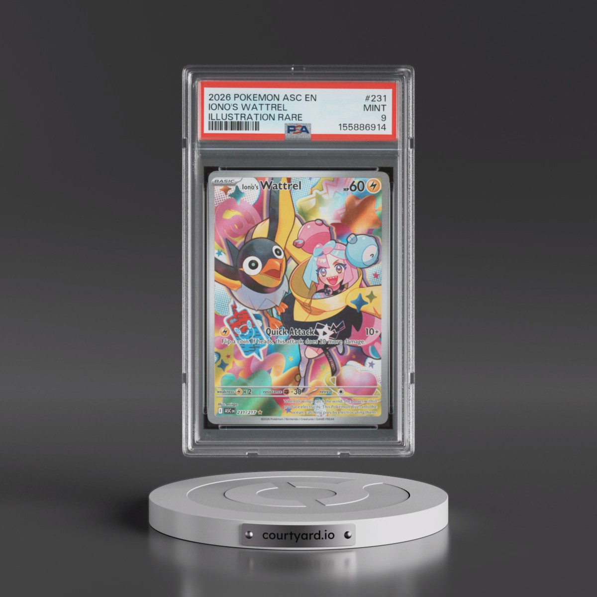2026 Pokémon Asc EN-Ascended Heroes #231 Iono's Wattrel - Illustration Rare (PSA 9 MINT)