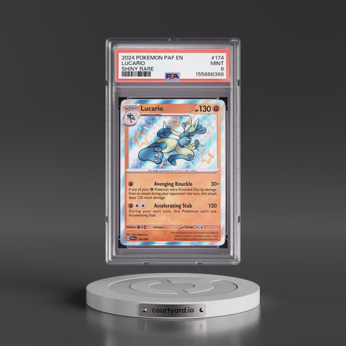 2024 Pokémon Paf EN-Paldean Fates #174 Lucario - Shiny Rare (PSA 9 MINT)