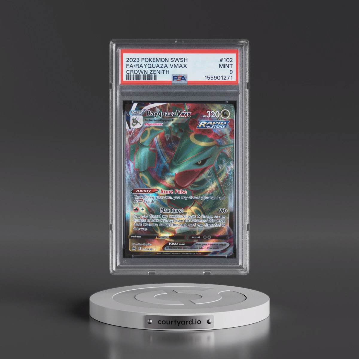2023 Pokémon Sword and Shield Crown Zenith #102 Rayquaza Vmax - Full Art (PSA 9 MINT)