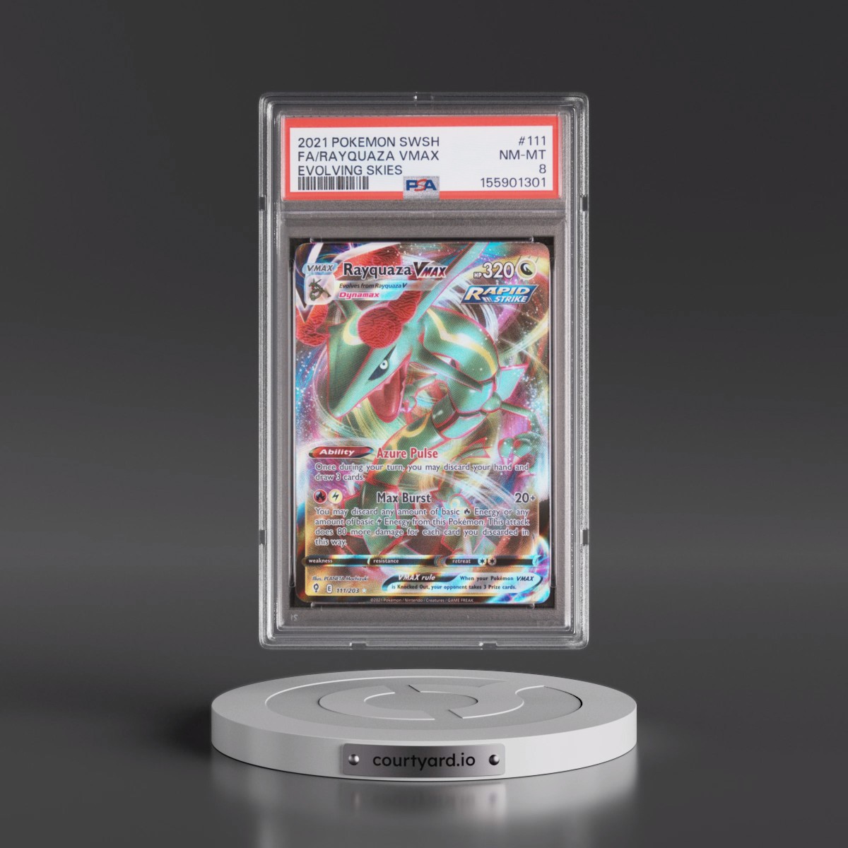 2021 Pokémon Sword & Shield Evolving Skies #111 Rayquaza Vmax - Full Art (PSA 8 NM-MT)