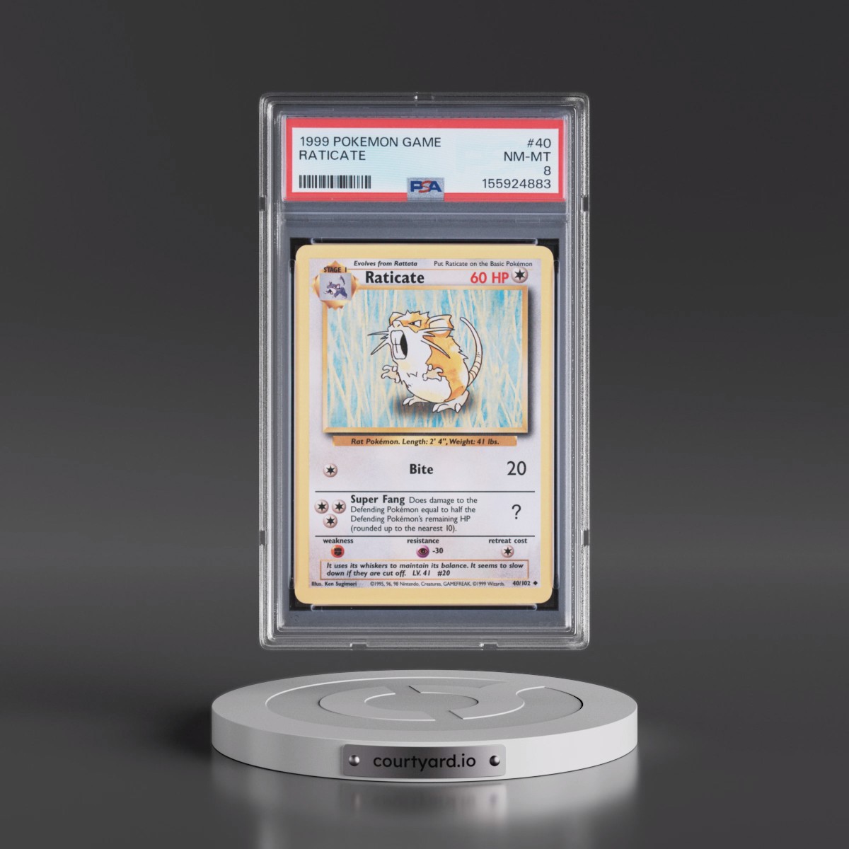 1999 Pokémon Game #40 Raticate (PSA 8 NM-MT)