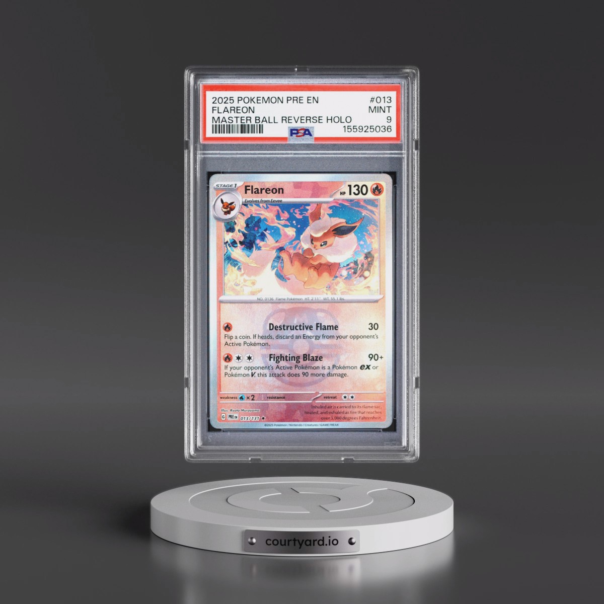 2025 Pokémon Pre EN-Prismatic Evolutions #013 Flareon - Reverse Holo Master Ball (PSA 9 MINT)