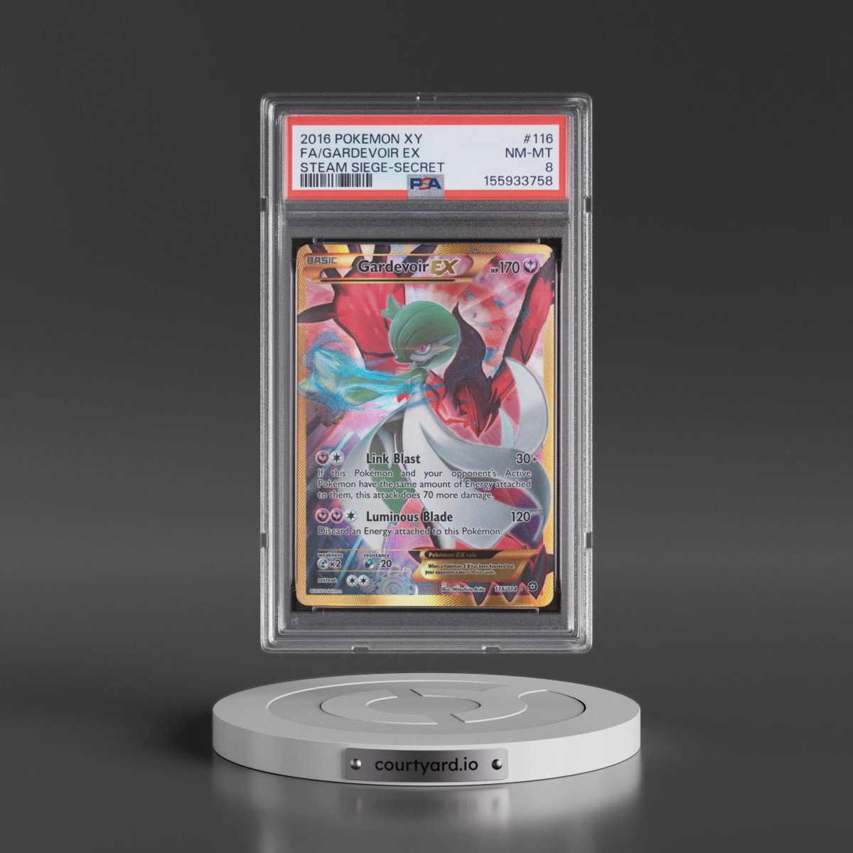 2016 Pokémon XY Steam Siege #116 Gardevoir EX - Holo Full Art Secret (PSA 8 NM-MT)