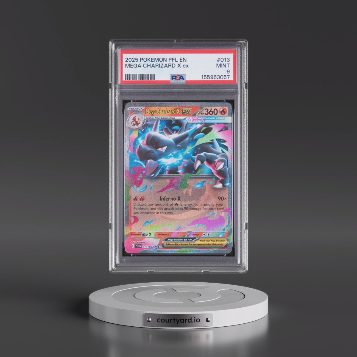 2025 Pokémon Pfl EN-Phantasmal Flames #013 Mega Charizard X EX - Holo (PSA 9 MINT)