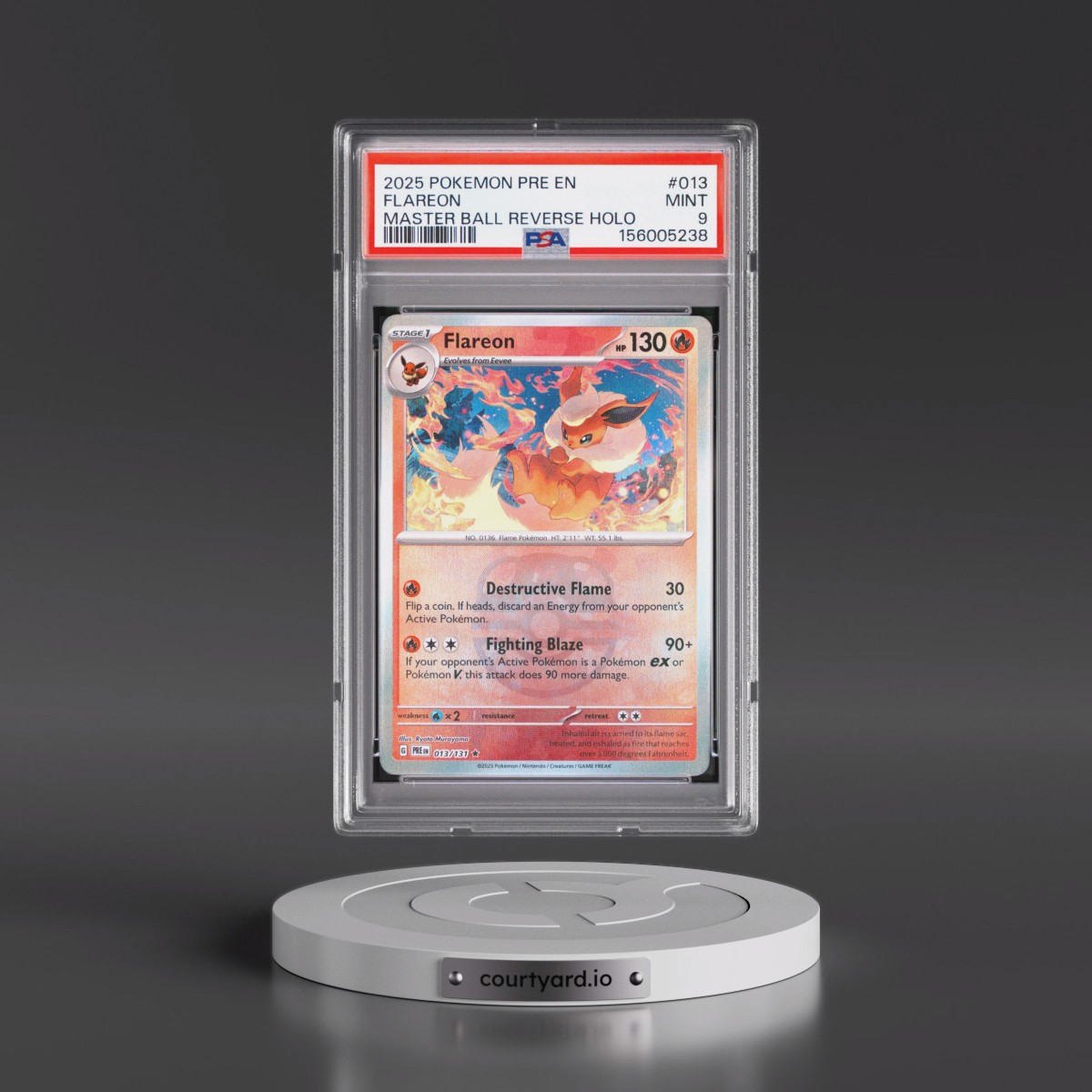 2025 Pokémon Pre EN-Prismatic Evolutions #013 Flareon - Reverse Holo Master Ball (PSA 9 MINT)