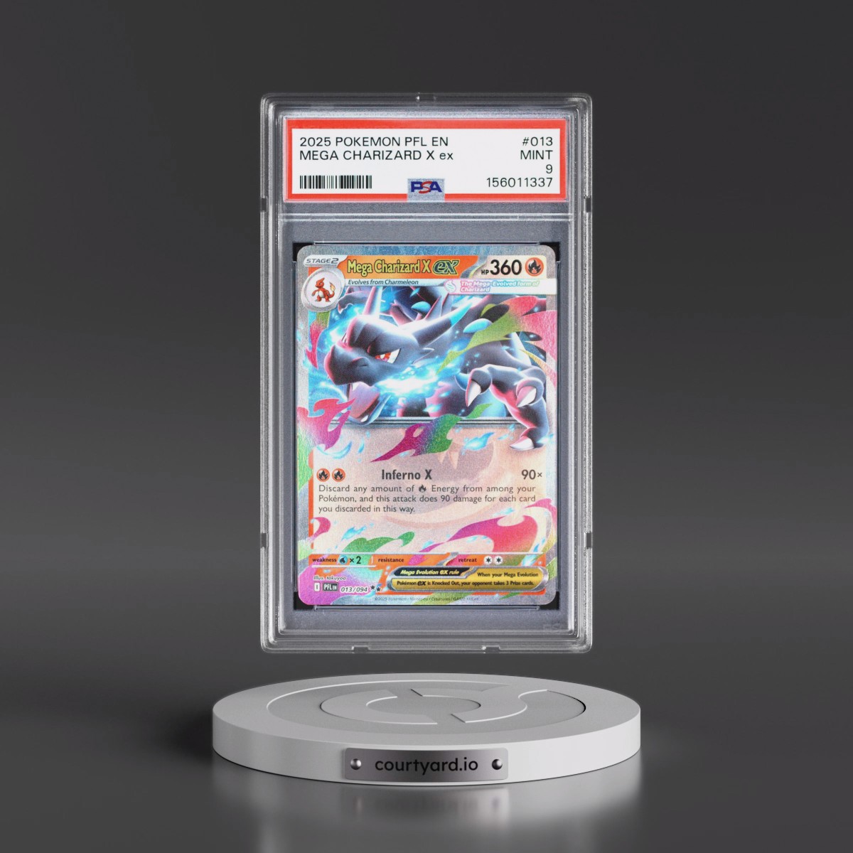 2025 Pokémon Pfl EN-Phantasmal Flames #013 Mega Charizard X EX - Holo (PSA 9 MINT)
