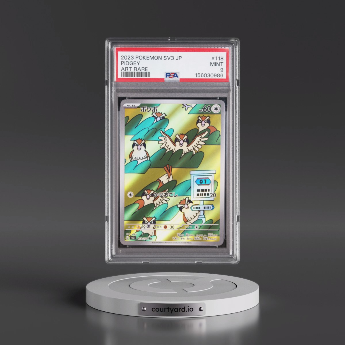 2023 Pokémon SV3-Ruler of the Black Flame #118 Pidgey - Art Rare (PSA 9 MINT)