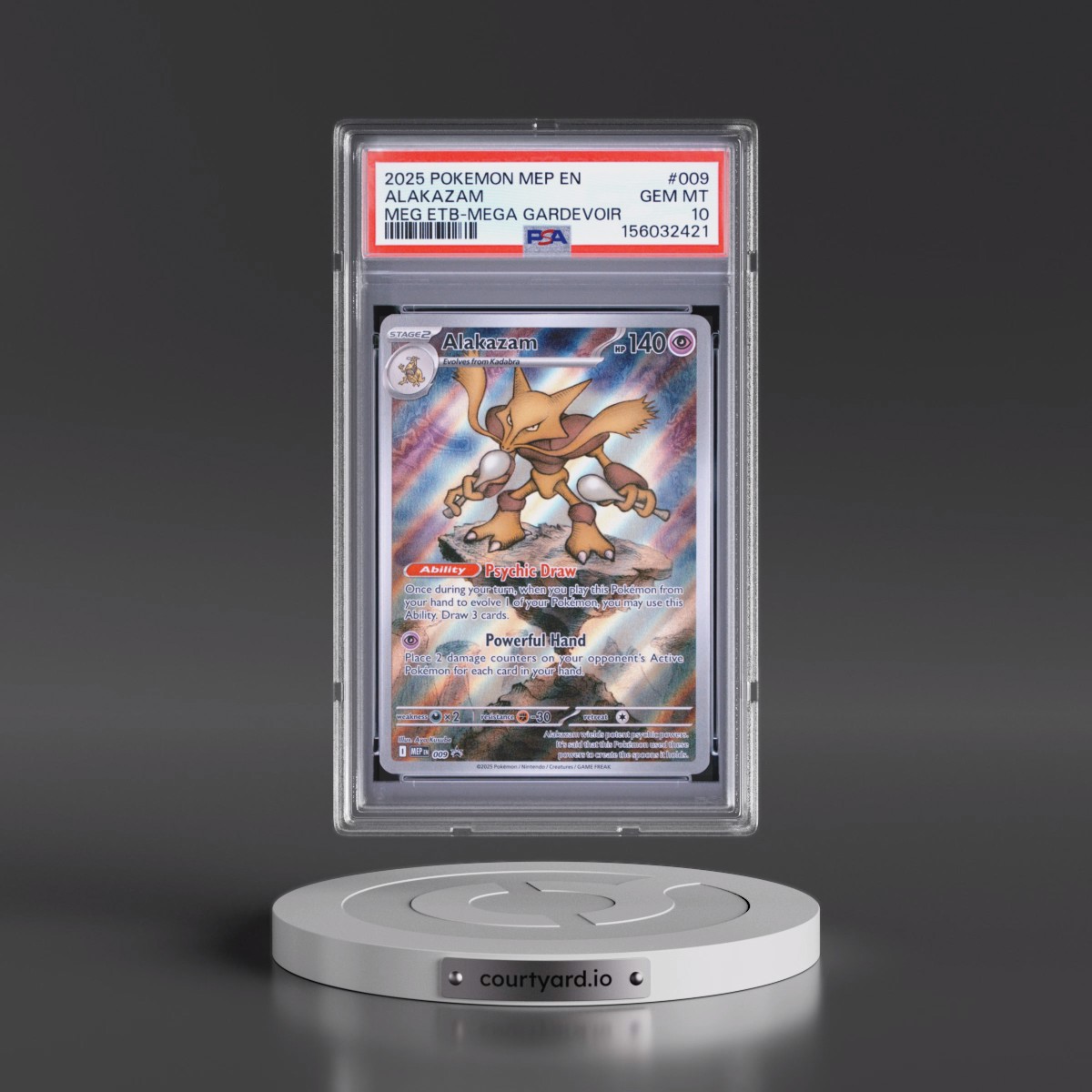 2025 Pokémon Mep EN-Me Black Star Promo #009 Alakazam - Mega Evolution Elite Trainer Box-Mega Gardevoir (PSA 10 GEM MINT)
