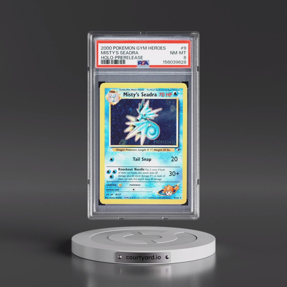 2000 Pokémon Gym Heroes #9 Misty's Seadra - Holo-Prerelease (PSA 8 NM-MT)
