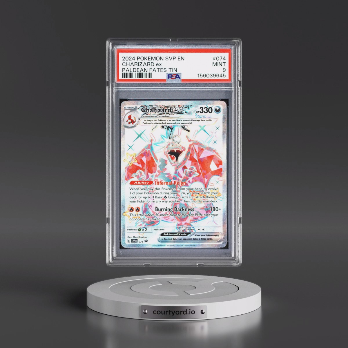 2024 Pokémon Svp EN-SV Black Star Promo #074 Charizard EX - Holo Paldean Fates Tin (PSA 9 MINT)