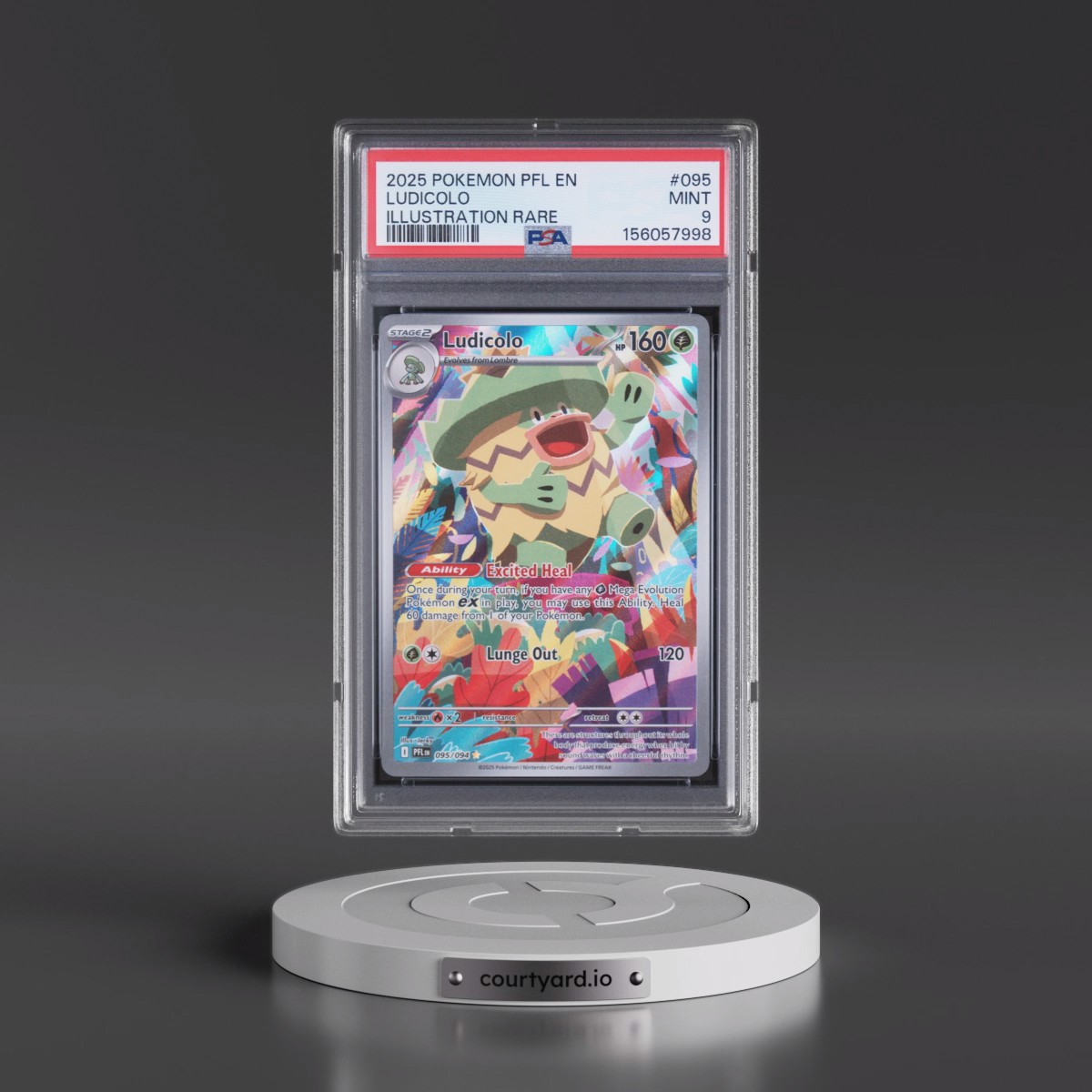 2025 Pokémon Pfl EN-Phantasmal Flames #095 Ludicolo - Illustration Rare (PSA 9 MINT)
