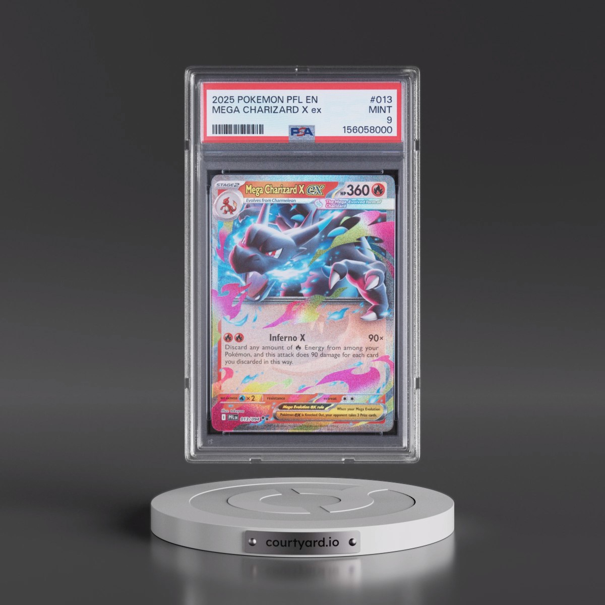 2025 Pokémon Pfl EN-Phantasmal Flames #013 Mega Charizard X EX - Holo (PSA 9 MINT)