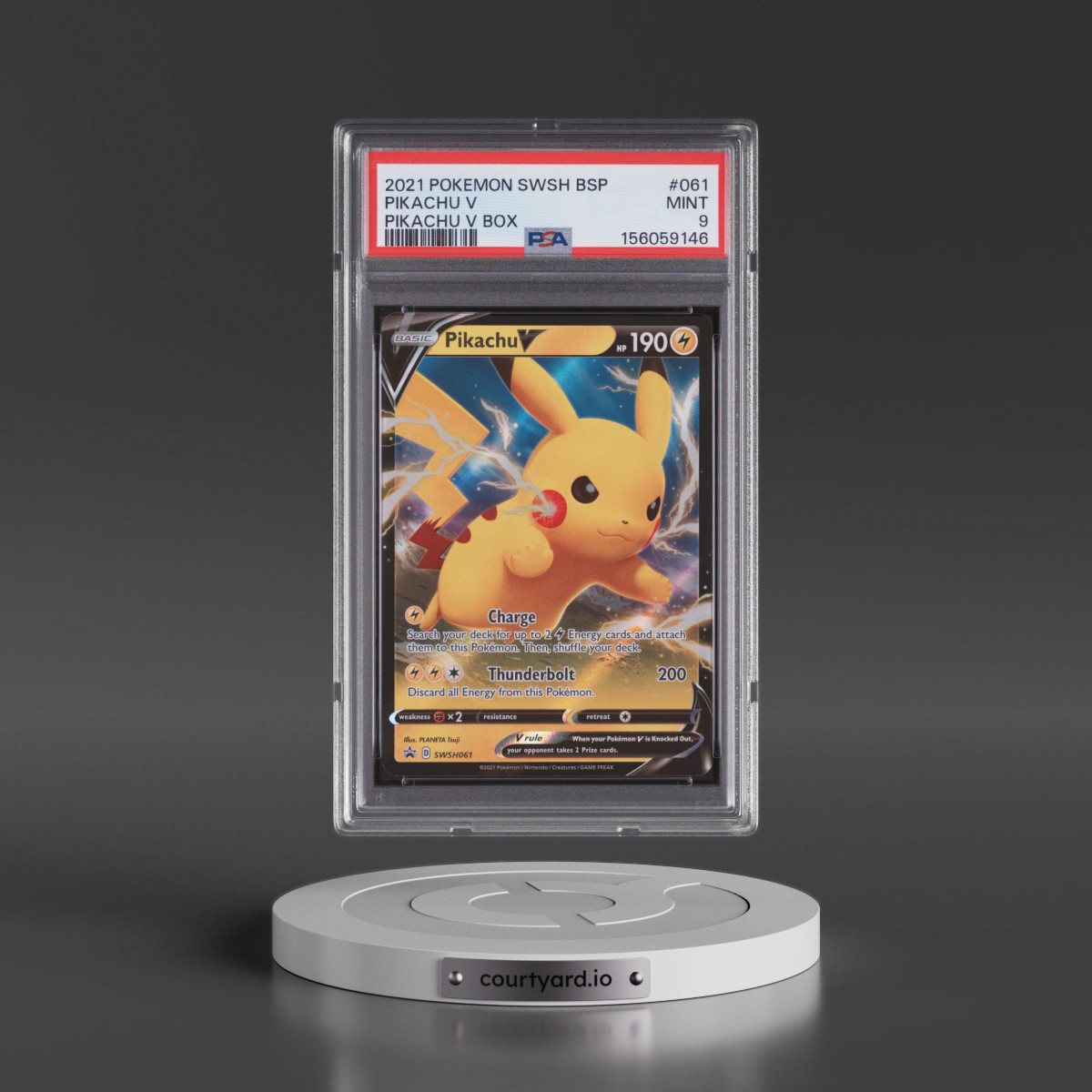2021 Pokémon Swsh Black Star Promo #061 Pikachu V - Holo Pikachu V Box (PSA 9 MINT)