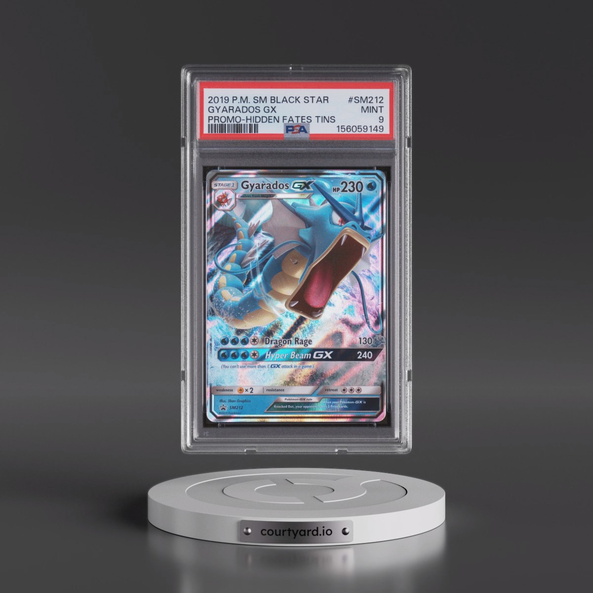2019 Pokémon SM Black Star Promo #SM212 Gyarados GX - Holo Hidden Fates Tins (PSA 9 MINT)