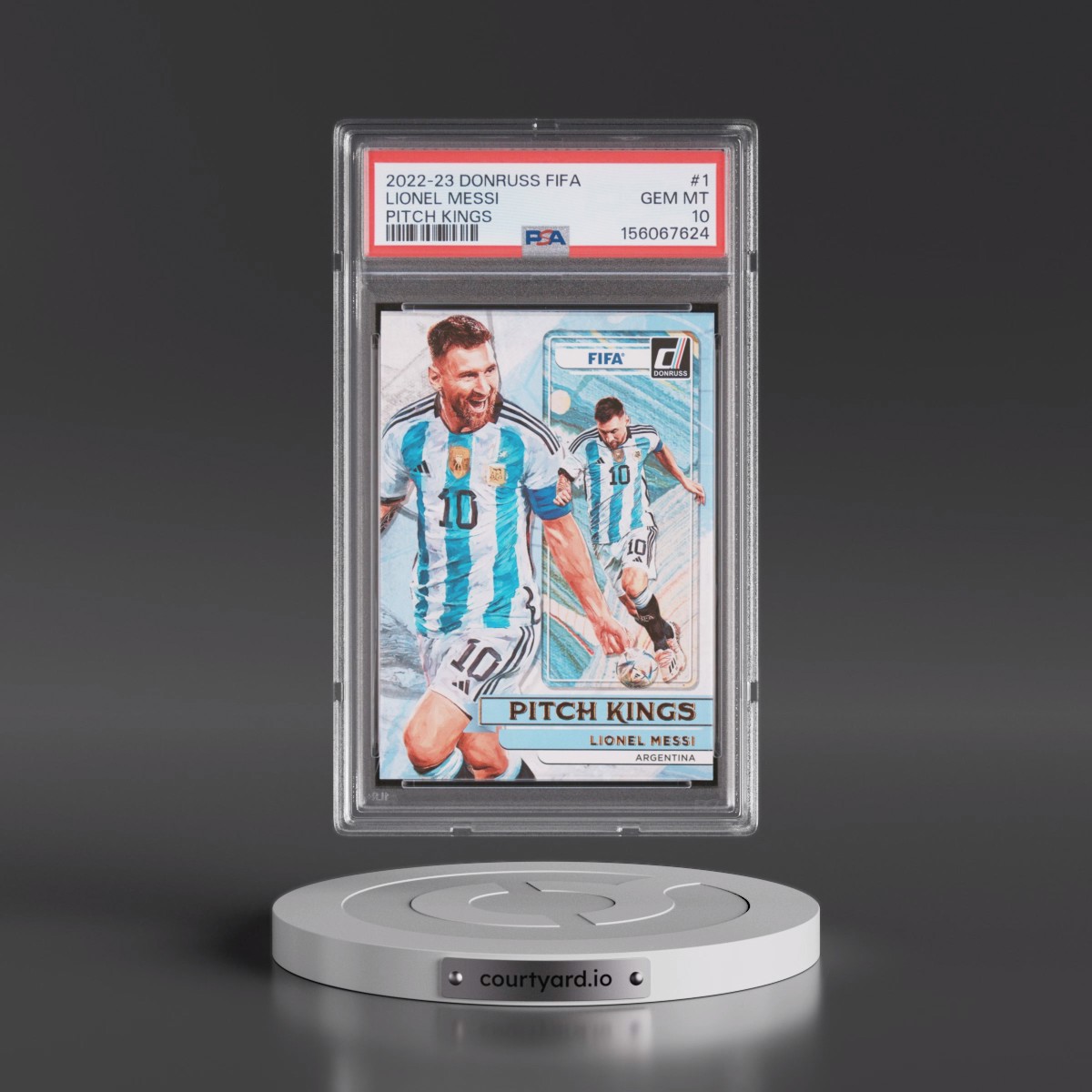 2022 Panini Donruss FIFA Pitch Kings #1 Lionel Messi (PSA 10 GEM MINT)