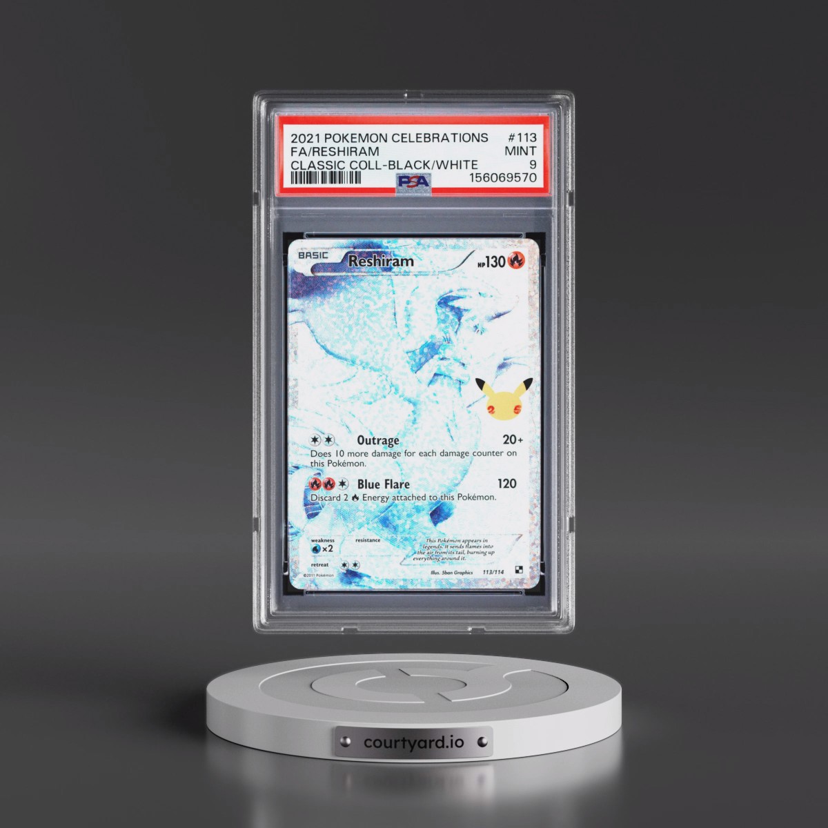 2021 Pokémon Celebrations Classic Collection #113 Reshiram - Full Art (PSA 9 MINT)