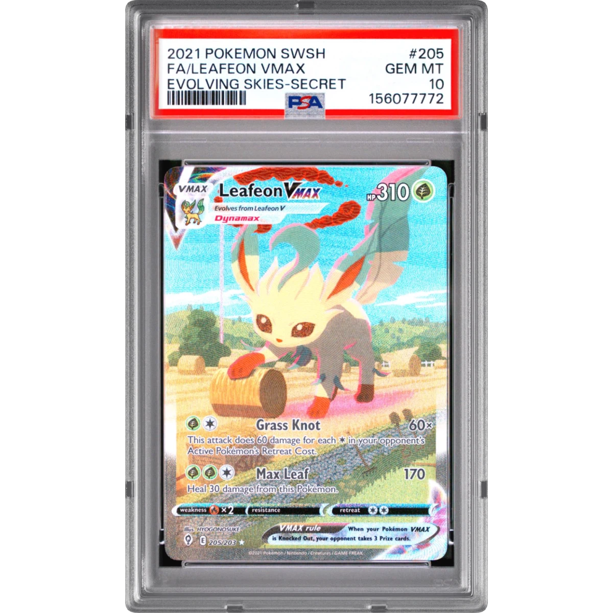 2021 Pokémon Sword & Shield Evolving Skies #205 Leafeon Vmax - Full Art Secret (PSA 10 GEM MINT)