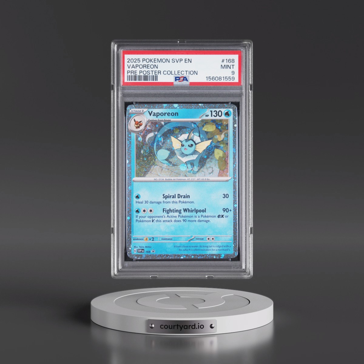 2025 Pokémon Svp EN-SV Black Star Promo #168 Vaporeon - Prismatic Evolutions Poster Collection (PSA 9 MINT)