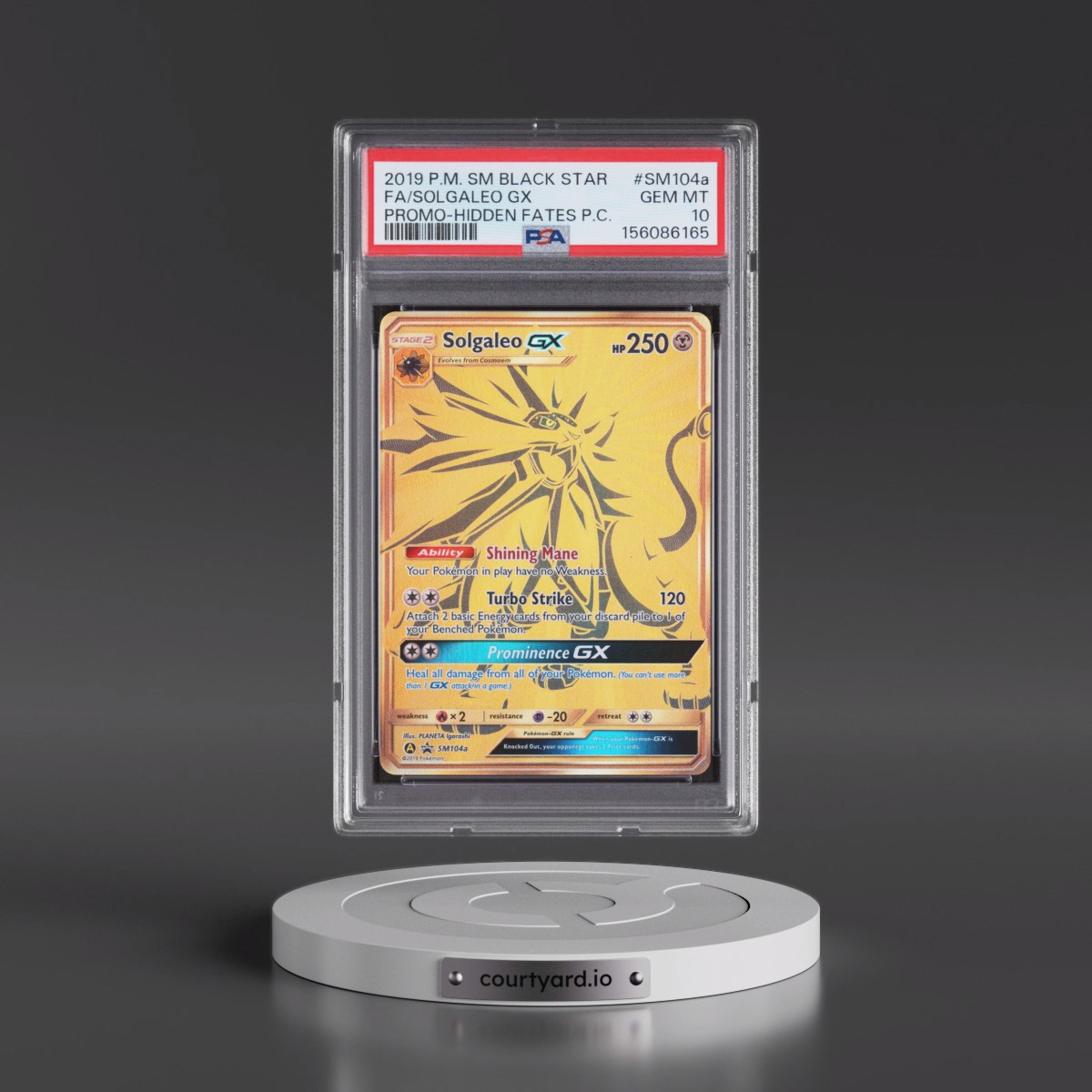 2019 Pokémon SM Black Star Promo #SM104a Solgaleo GX - Holo Full Art Hidden Fates Premium Collection (PSA 10 GEM MINT)