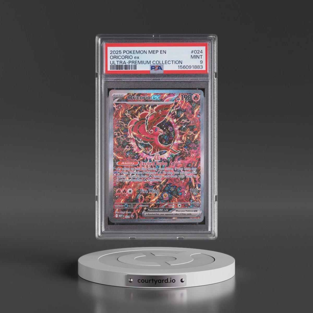 2025 Pokémon Mep EN-Me Black Star Promo #024 Oricorio EX - Holo Mega Charizard X EX Ultra-Premium Collection (PSA 9 MINT)