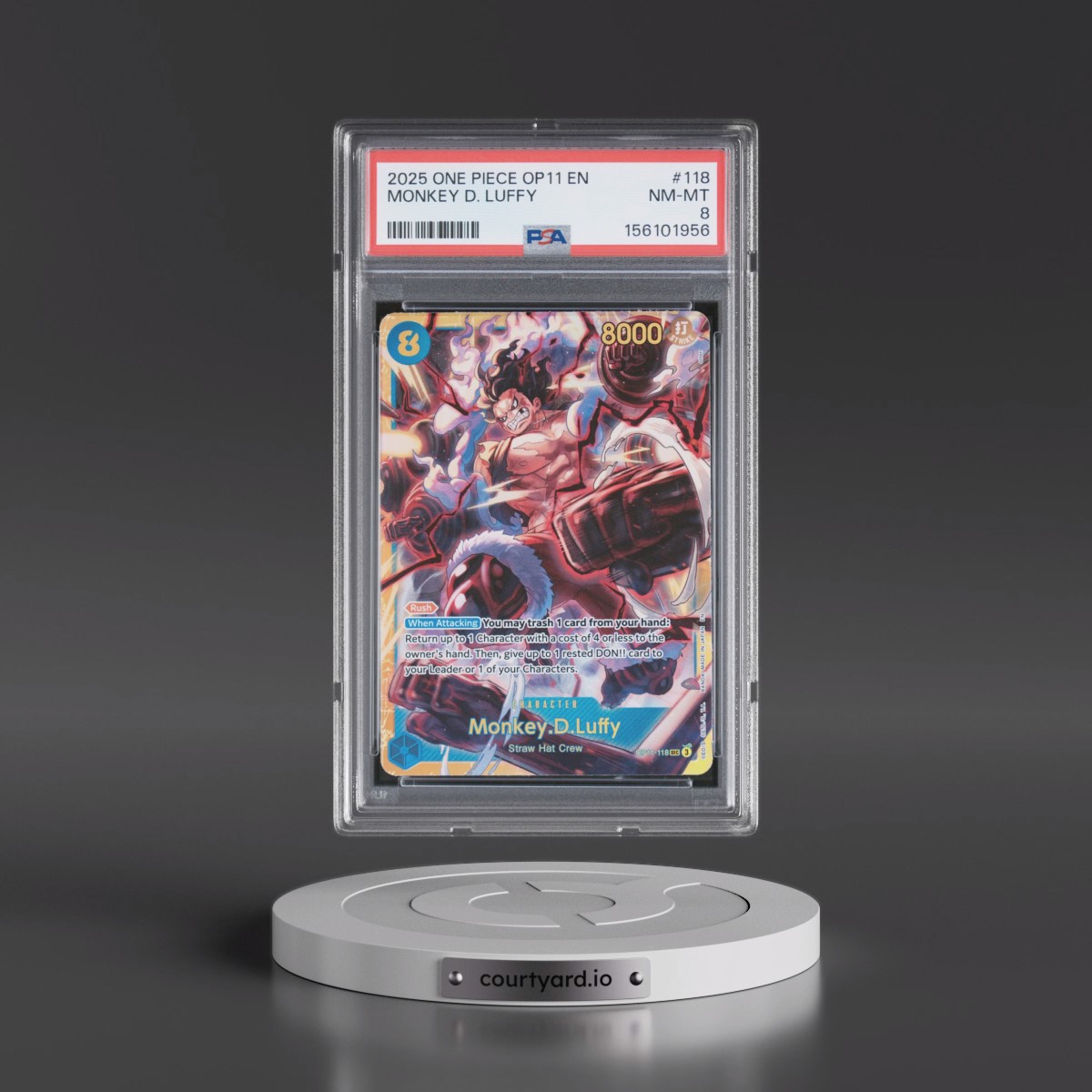 2025 One Piece OP11-A Fist of Divine Speed #118 Monkey D. Luffy (PSA 8 NM-MT)