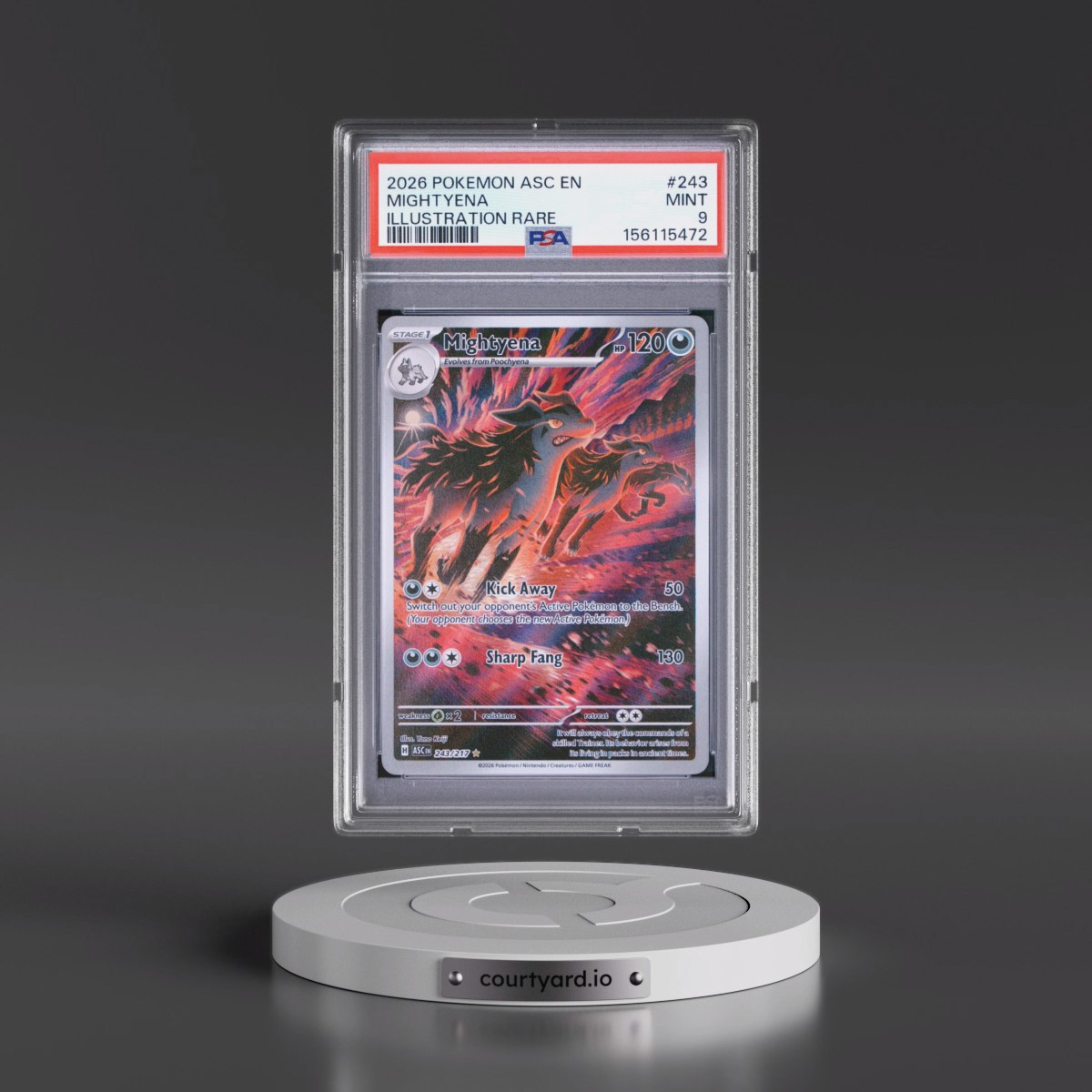 2026 Pokémon Asc EN-Ascended Heroes #243 Mightyena - Illustration Rare (PSA 9 MINT)