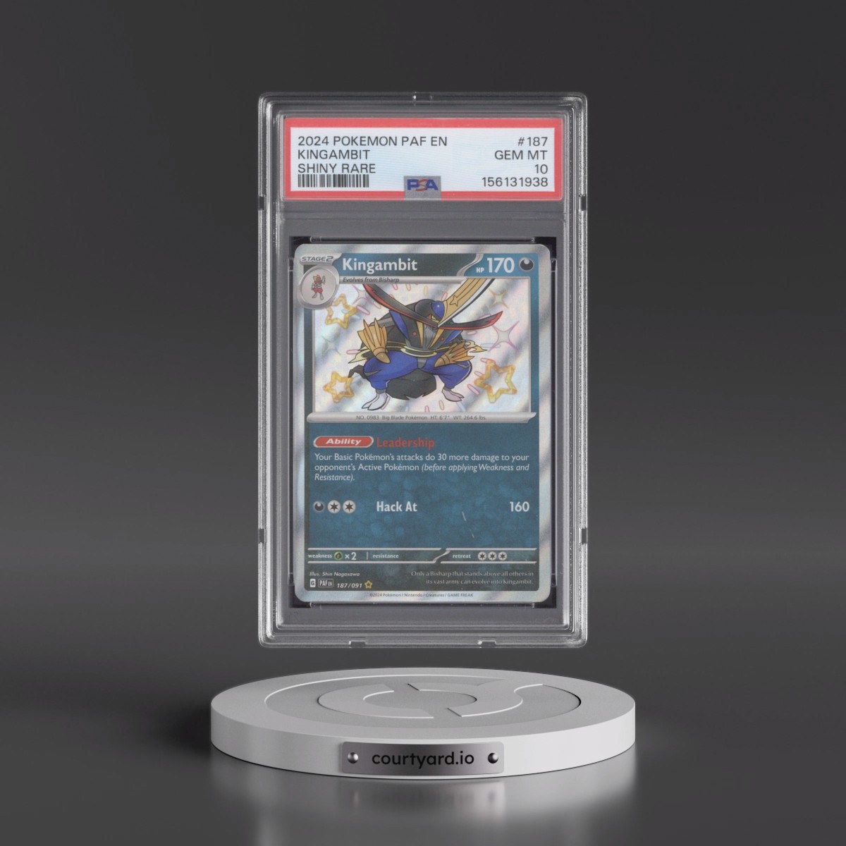 2024 Pokémon Paf EN-Paldean Fates #187 Kingambit - Shiny Rare (PSA 10 GEM MINT)