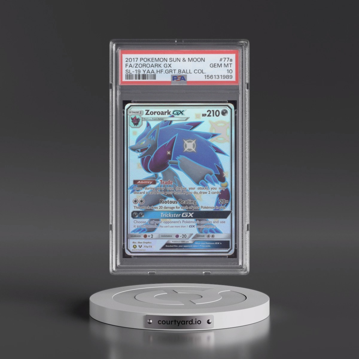 2017 Pokémon Sun & Moon Shining Legends #77a Zoroark GX - Holo Full Art 2019 Yellow A Alternate Art Hidden Fates Great Ball Collection (PSA 10 GEM MINT)