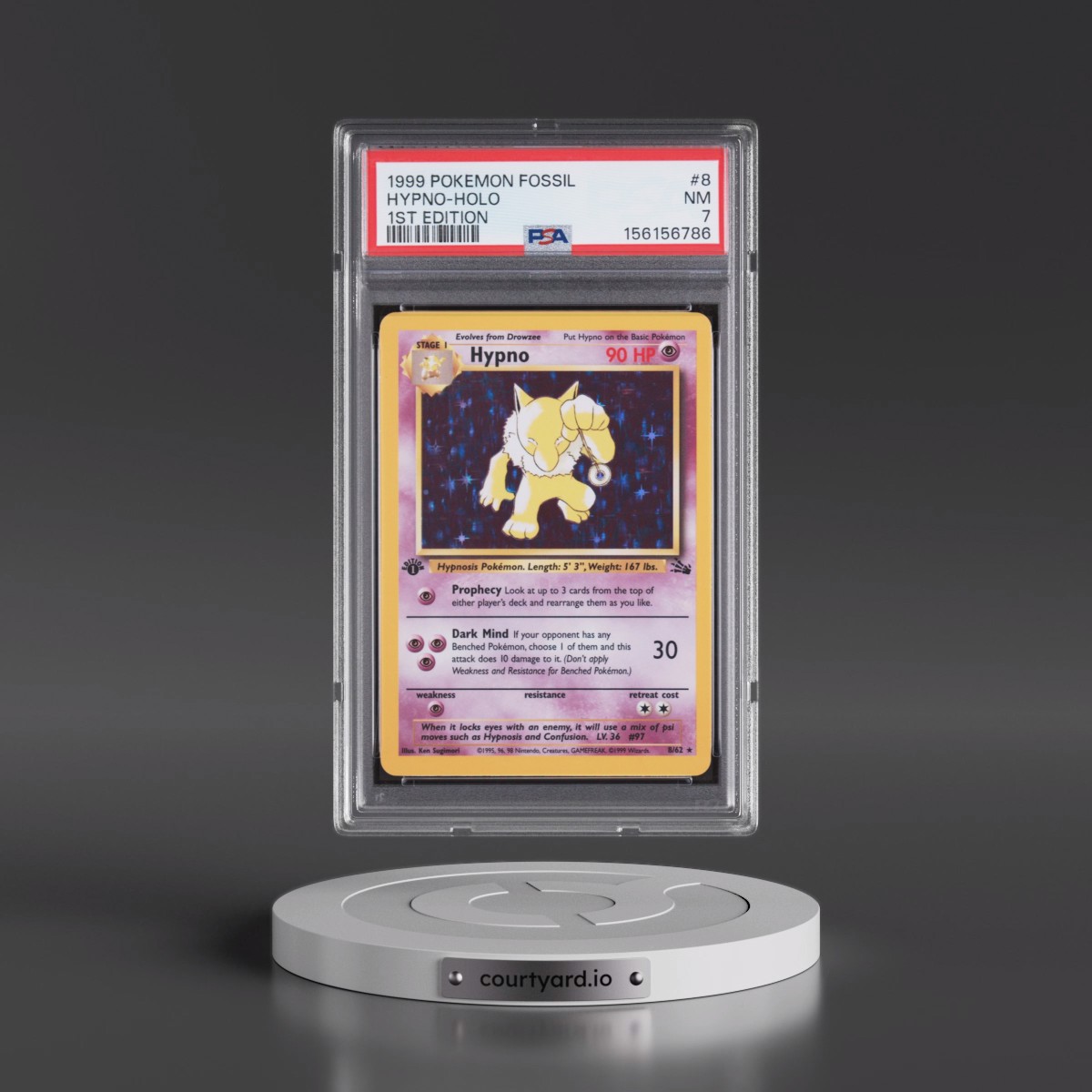 1999 Pokémon Fossil #8 Hypno - 1st Edition Holo (PSA 7 NM)