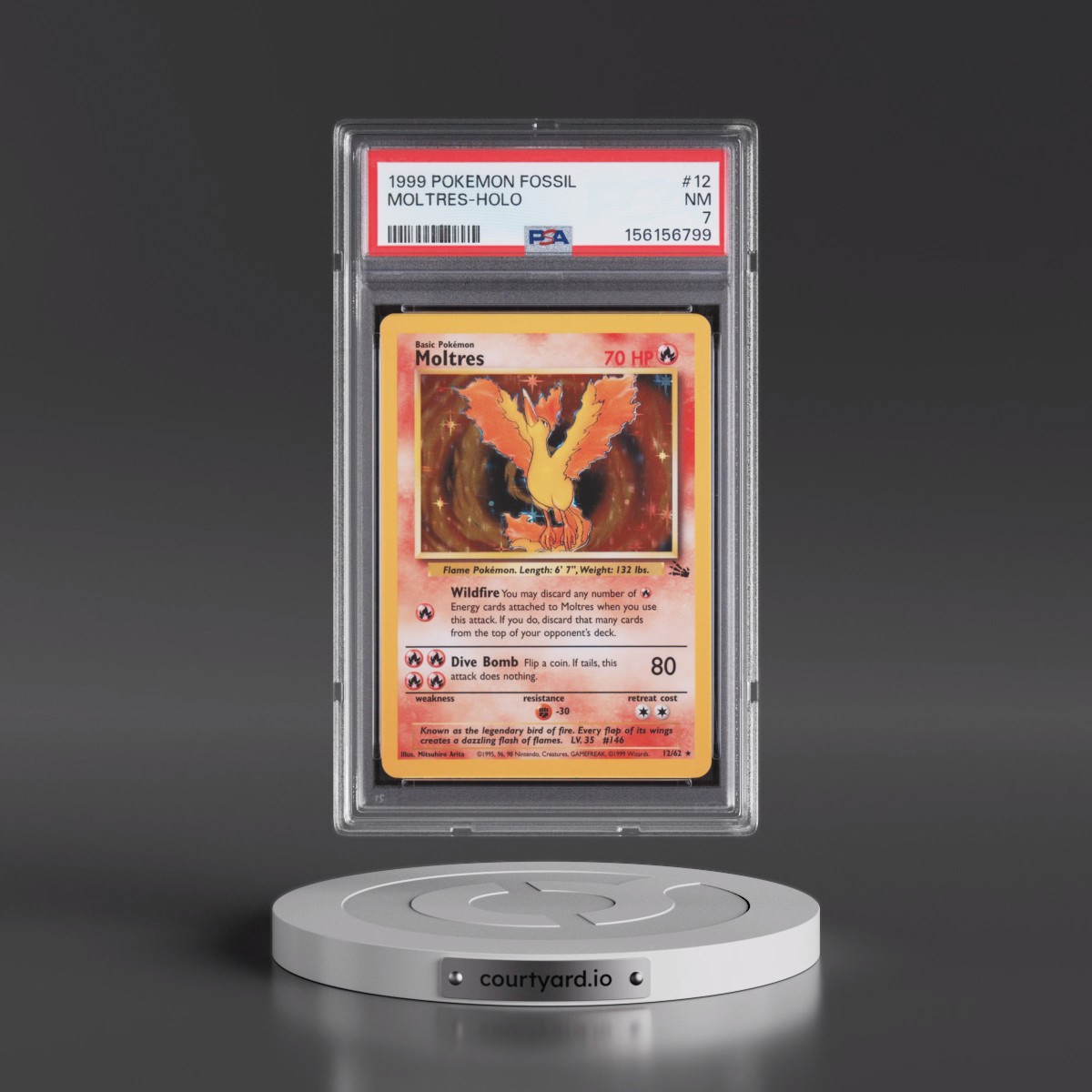1999 Pokémon Fossil #12 Moltres - Holo (PSA 7 NM)