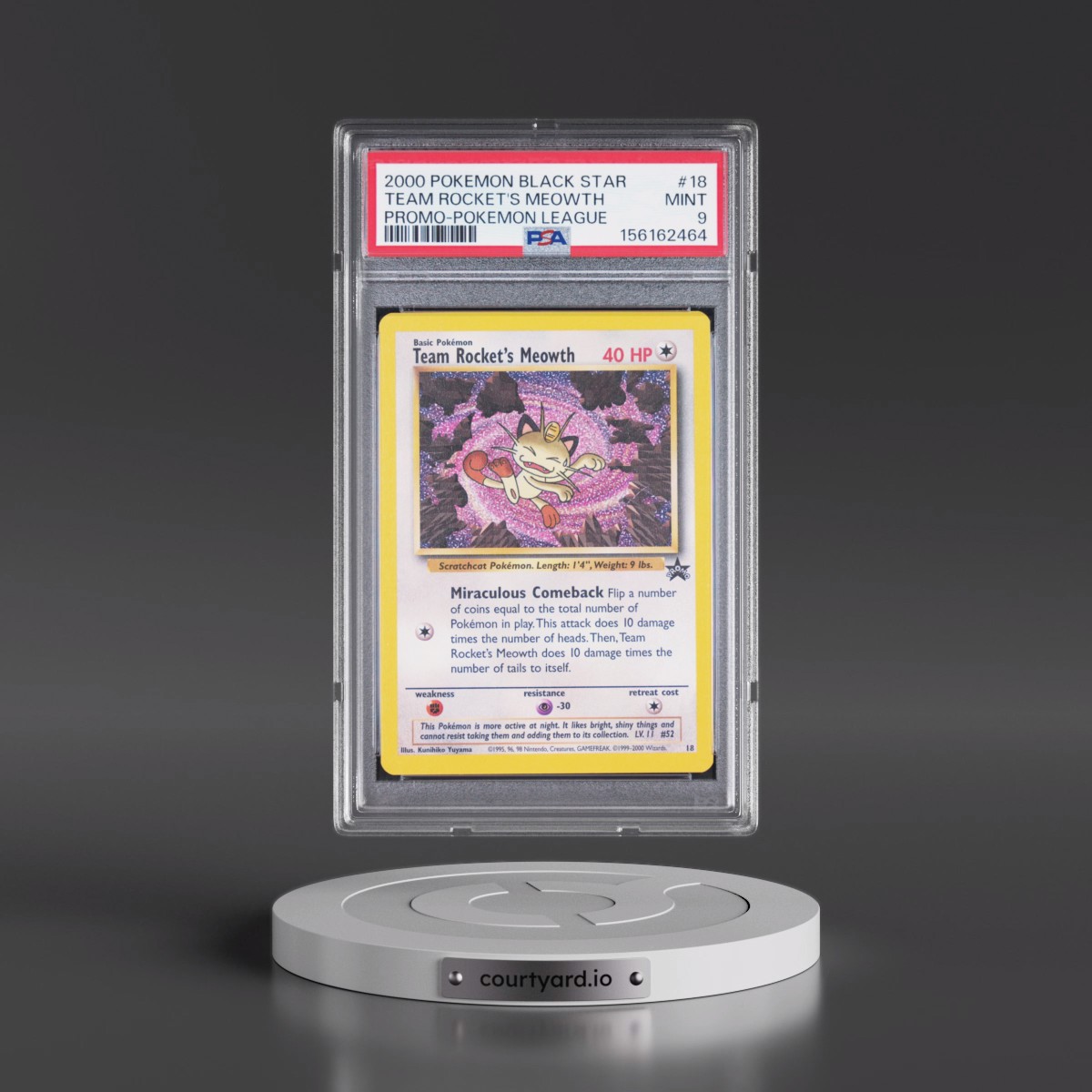 2000 Pokémon Promo Black Star #18 Team Rocket's Meowth - Pokemon League (PSA 9 MINT)