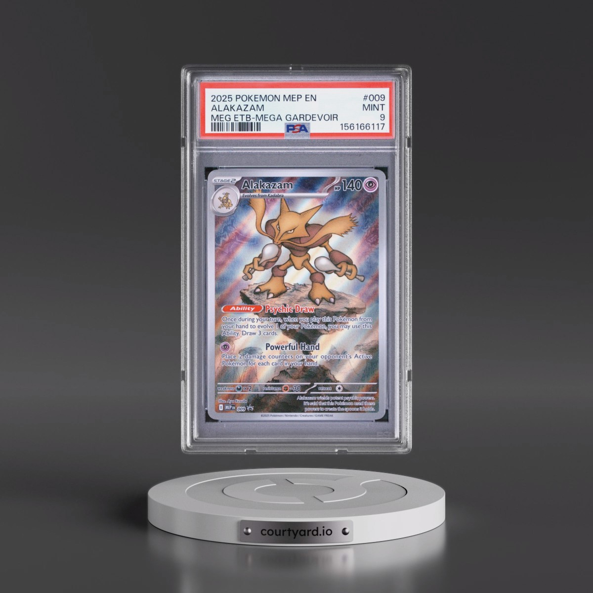 2025 Pokémon Mep EN-Me Black Star Promo #009 Alakazam - Mega Evolution Elite Trainer Box-Mega Gardevoir (PSA 9 MINT)