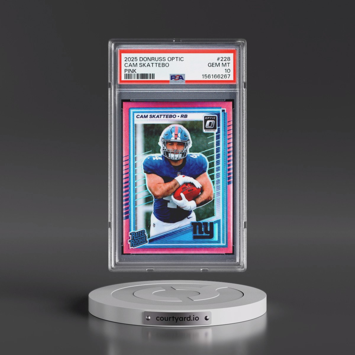 2025 Panini Donruss Optic #228 Cam Skattebo - Pink (PSA 10 GEM MINT)
